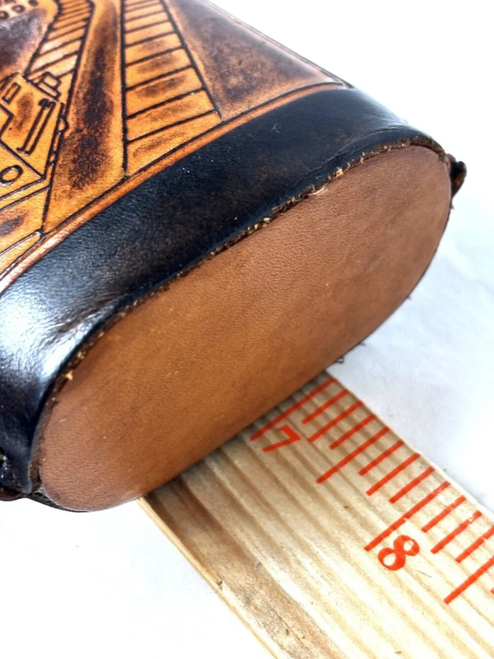 VTG Panama Leather Wrapped Glass Bottle Hand Tooled Souvenir Flask Decor